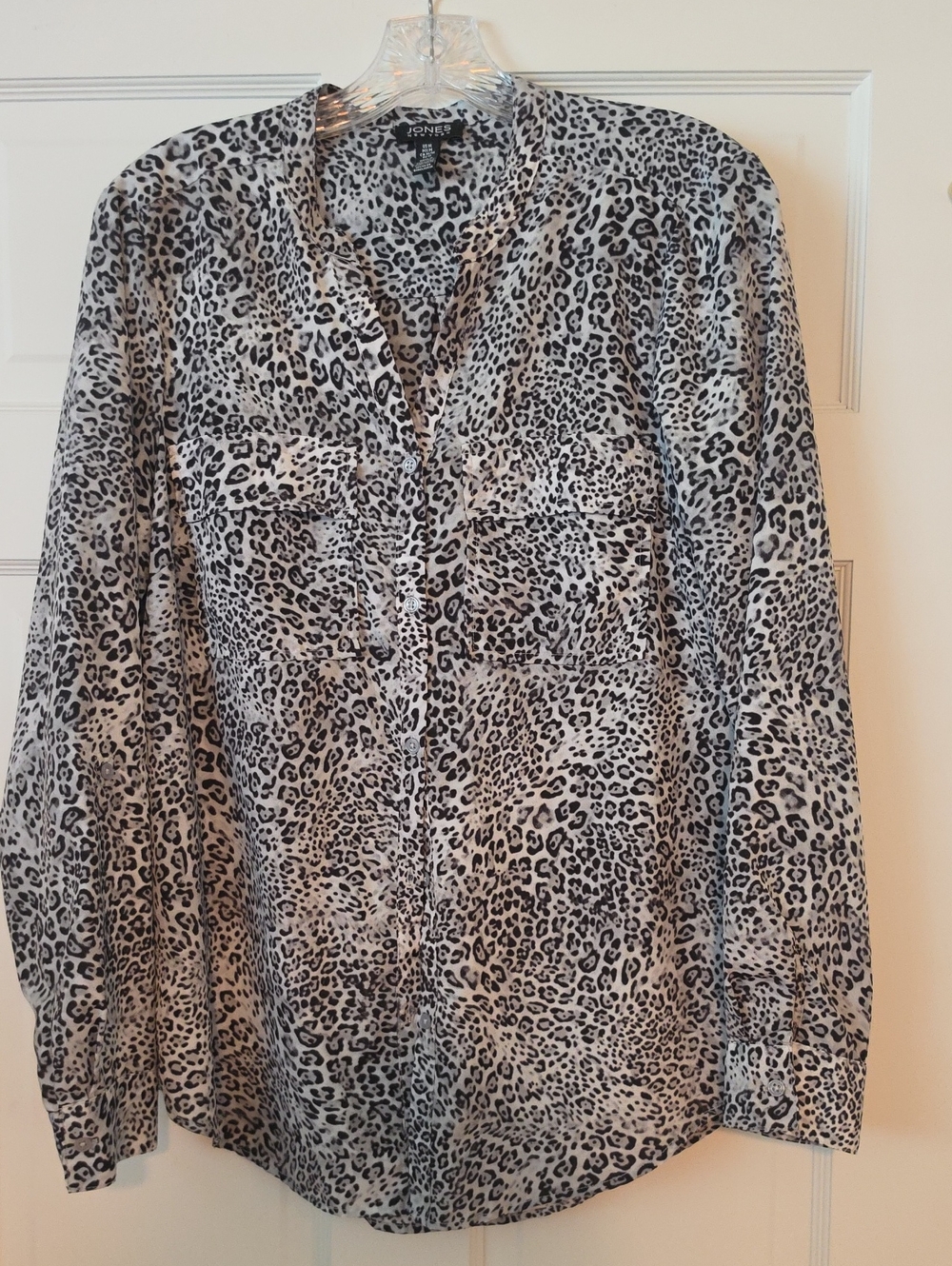 Jones New York Black, Gray and White Leopard Print Shirt